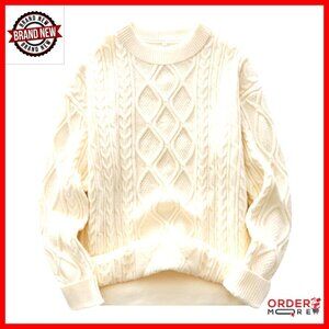 Oversized Chunky Cable Knit Sweater, Thick Stretch Pullover, Crew Neck